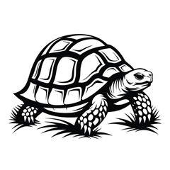 Isolated Turtle Walking Silhouette, Black and White Reptile Design on White Background