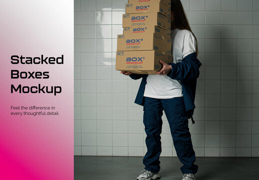 Stack Of Cardboard Boxes Mockup