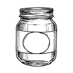 Baby food jar illustration in sketch style with blank label
