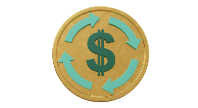 Isolated Dollar Coin with Rotation Arrows