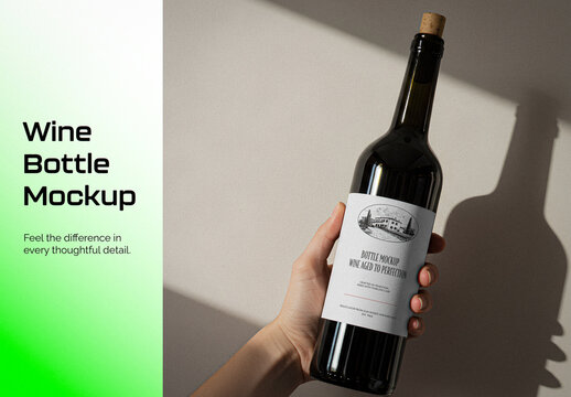 Wine Bottle In Hand Mockup