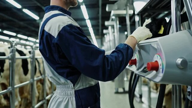 Agricultural Technician Working at Automated Milking Facility