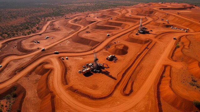 Aerial View of an Open-Cut Iron Ore Mine in Australia