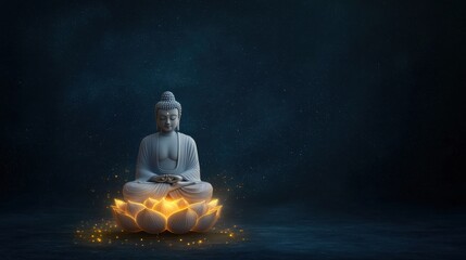 Buddha Statue Meditating Atop A Glowing Lotus Under A Starry Night Sky
