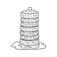 Monochrome line drawing of biscuits with gravy