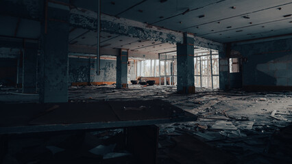 destroyed and burned houses in the city in Ukraine