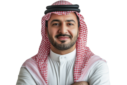 Focused Arab Civil Engineer Inspecting Construction Site Blueprint on transparent background