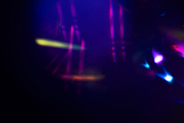 Blur neon light. Lens flare overlay. Bokeh fluorescent flash gleam.
