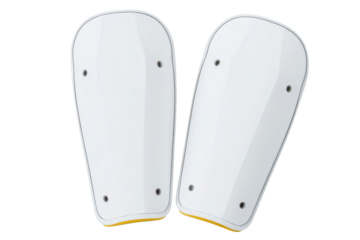 Protective white shin guards for sports activities isolated on a transparent background