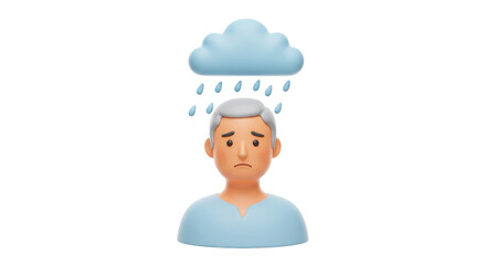 Isolated Sad Man with Rain Cloud