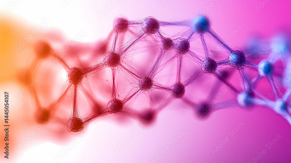 Wall mural abstract molecular structure with gradient colors and detailed c