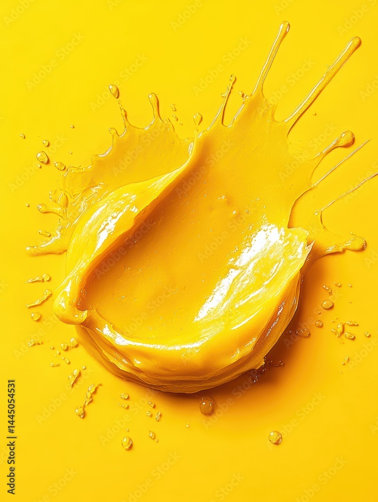 Poster Vibrant yellow liquid splash against a matching backdrop creating a dynamic and textured close up shot