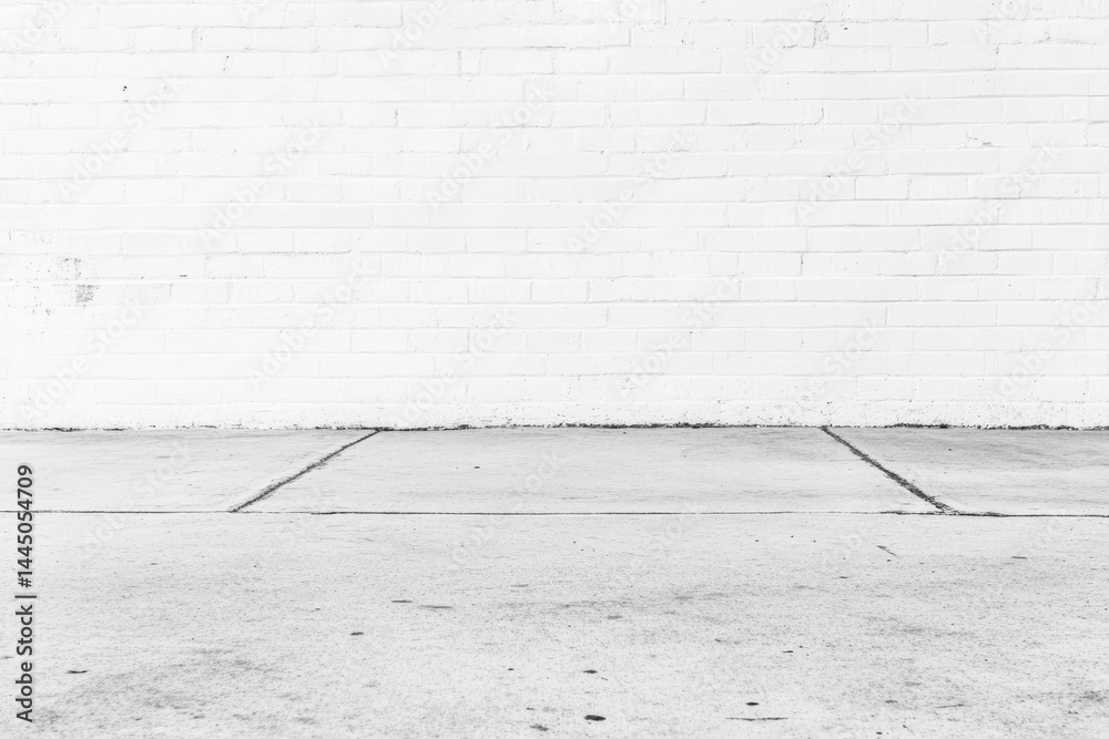 Poster minimalist urban backdrop featuring a white brick wall and concrete ground perfect for overlay text 