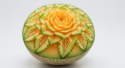 Ornamental cantaloupe carving fruit art
