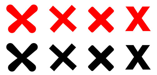 Obraz premium Black ink wrong signs on transparent bg. Black paint brush stroke crosses. Vector set of hand-painted Wrong icons. Abstract hand-drawn NO button for checkbox voting. Isolated disagree tick box symbols