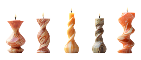 Set of Sculptural Candle Holders in Five Different Poses on Transparent Background for Interior Decor, Product Mockups, or Home Styling