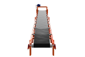 Inclined Industrial Belt Conveyor System for Material Handling, Angled Belt Conveyor System with Motor and Rollers for Industrial Logistics Isolated on a Neutral Background