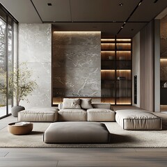 Minimalist beige living room interior high resolution picture