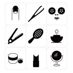 fill beauty icons, comb, facial, nail care, aroma therapy