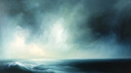 Fototapeta premium A muted seascape painting of stormy weather.