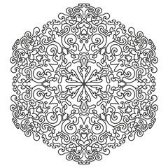Floral style Islamic mandala pattern in black and white with ornamental symmetry. Perfect for coloring pages, wall art, and decorative vector design.