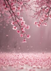 Abstract pink sakura petals gently falling against a blurred, dreamy background  ,  vibrant,  blossom,  elegant
