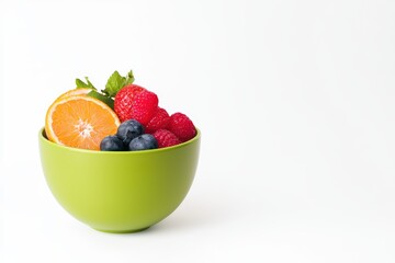 Fresh Fruit Bowl with Orange, Raspberries, Blueberries, and Mint