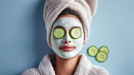 Relaxing facial mask with cucumber slices
