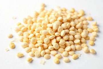 Scattered dried white beans on white background, farm, isolated, vegan