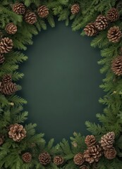 Deep green fir boughs & textured pine cones create a rich Christmas border , pine cone, christmas border, holiday