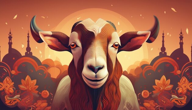 Vector Illustration, Goat Cartoon, as symbol of Eid Mubarak Idl Adha, Mulim holiday