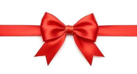 Fototapeta premium Red Ribbon with Gold Bow - Festive Decoration, Isolated
