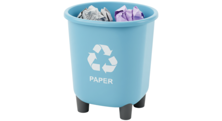 Isolated Recycling bin with paper