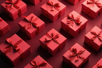 Elegant red ribbon tied gift boxes, seamless pattern, pretty, elegant, vintage