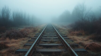Fototapeta premium An abandoned railway stretching into the foggy unknown
