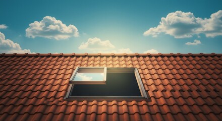 屋根窓から輝く陽光 穏やか空