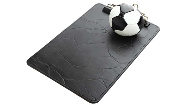 Professional Black Leather Soccer Clipboard Isolated on Transparent Background