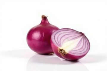 Single red onion, vibrant color, clean white background , food, recipe, detail
