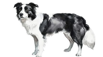 Realistic Border Collie Animal Dog Watercolor Illustration Isolated on Transparent Background