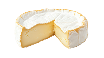 Fresh Camembert Cheese Isolated on Transparent Background for Gourmet Food Photography