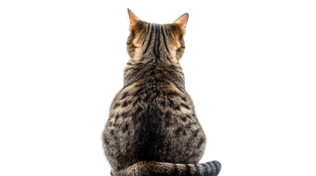 Graceful Cat Sitting Back View Isolated on Transparent Background