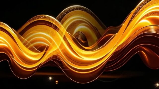  Abstract glowing wavy lines in shades of yellow, orange, and brown on black background video download
