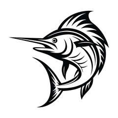 Swordfish Silhouette, Marine Life, Ocean Animal, Fishing Mascot, Black and White Design