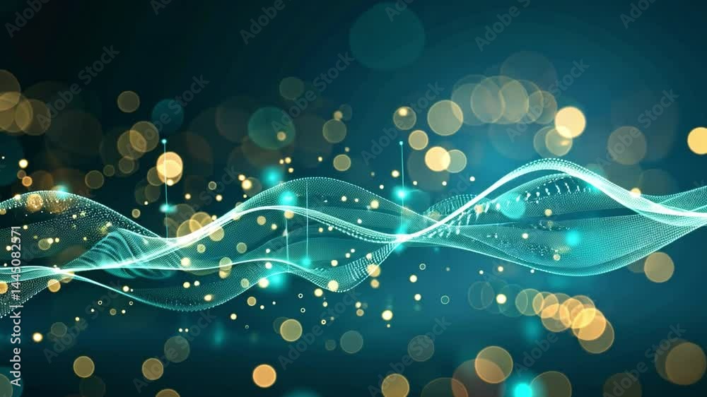 Poster mesmerizing abstract background flowing waves of light, shimmering particles, and bokeh effects crea