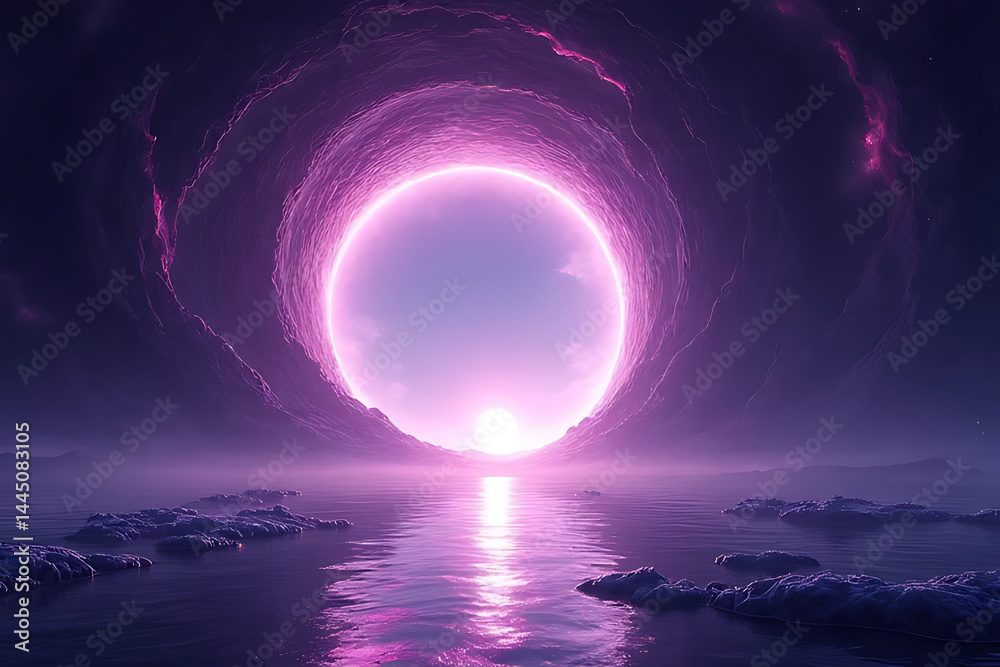 Wall mural glowing vortex-like cosmic rift with dust trails and fractured void lines, balanced scene with layer