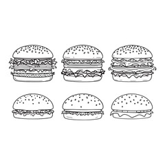 Simple Line Art of Classic Cheeseburger Illustration