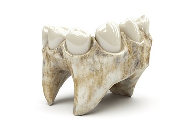 Naklejka premium Jawbone with Teeth Isolated on White, Anatomical Dental Structure, Bone Texture, White Teeth