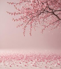 Obraz premium Delicate pink sakura petals drift on a soft pastel backdrop , floral, sakura