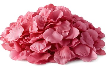 Pile of Textile Light Reddish Pink Flower Petals on a White Background, Full