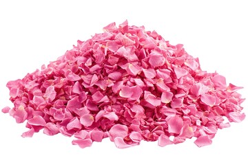 Fototapeta premium Pile of Pink Rose Petals, Isolated on White. Romantic Floral Elements. Abundance